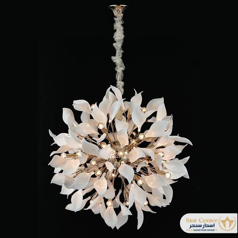 لوستر گل سسیلیا - طراحی سرامیکی شیک با فریم طلایی و نقرهای