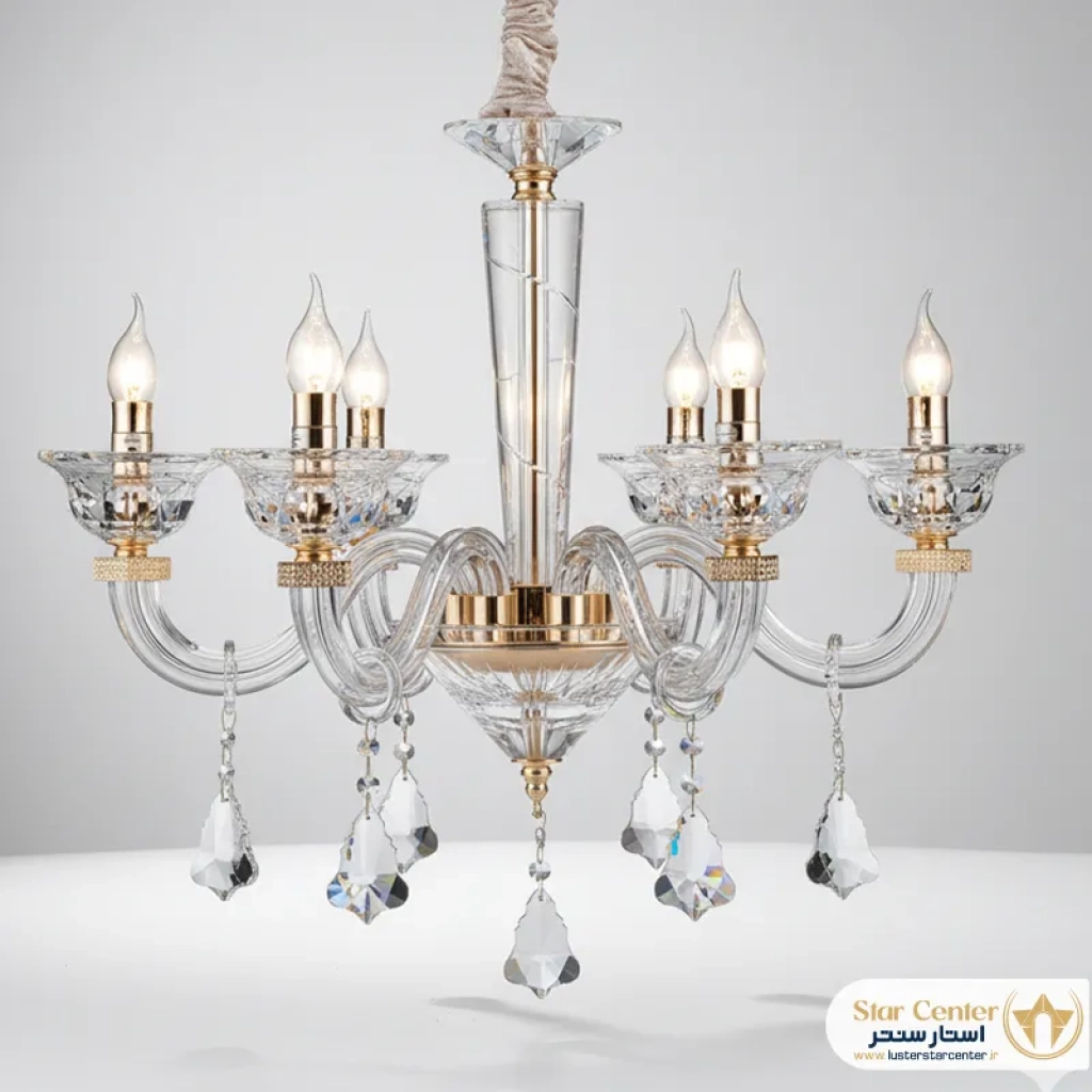 لوستر نئوکلاسیک ۸ شاخه مدل میرانو با بدنه تمام کریستال
