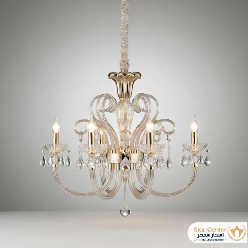 لوستر نئوکلاسیک ۸ شاخه مدل سرنیک با رنگ کافی گلد