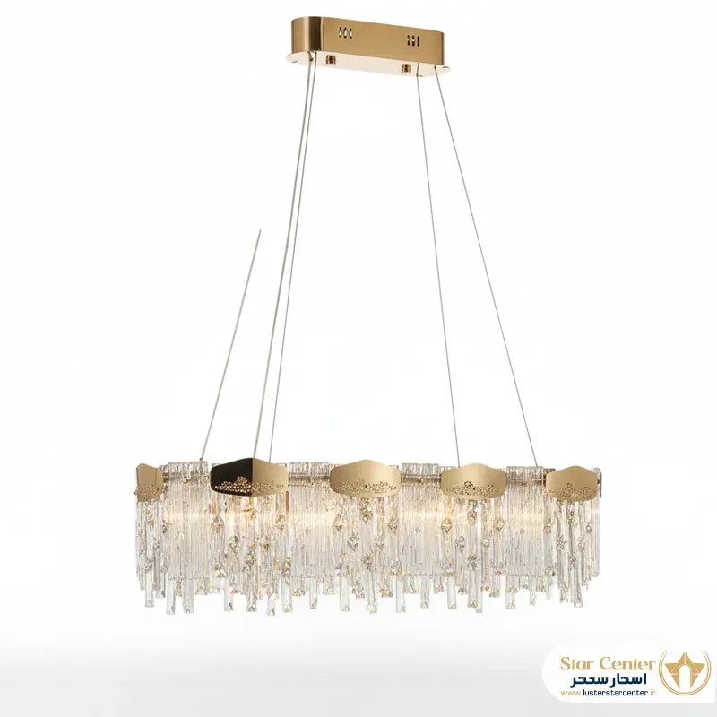 لوستر مدرن لاینر مدل رویال با کریستال و بدنه فلزی
