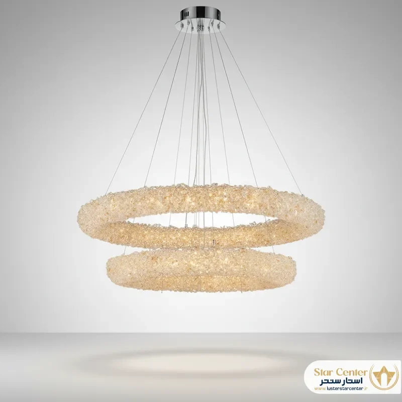 لوستر نئومدرن حلقه‌ای مدل کریستال ویو با کریستال های بافت شده