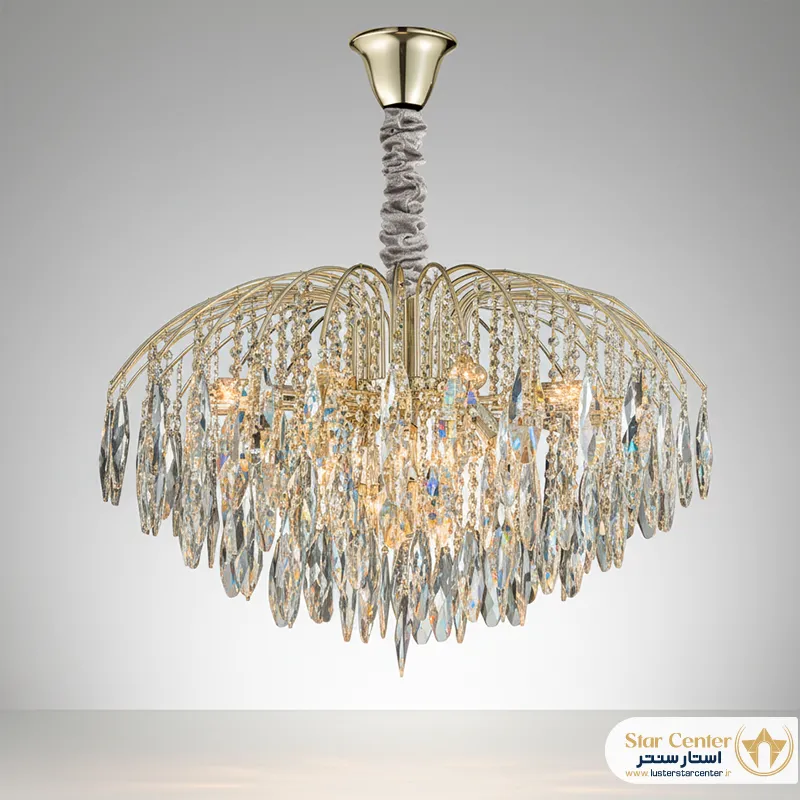 لوستر نئوکلاسیک مدل لوکسون با قطر ۹۰ سانتی متر و کریستال های درخشان