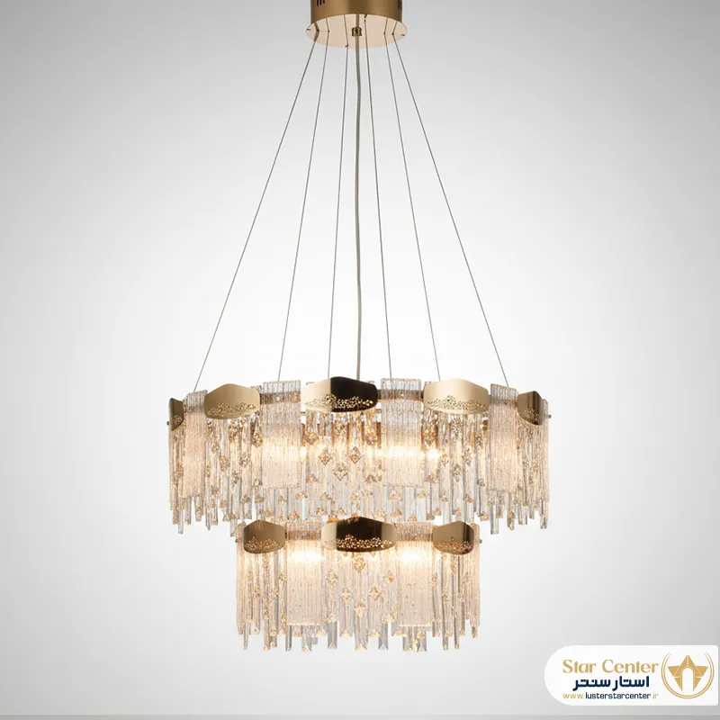 لوستر مدرن لاینر مدل رویال با کریستال و بدنه فلزی