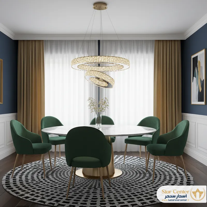 لوستر سولارین نصب شده در یک فضای پذیرایی مدرن.