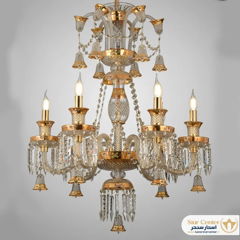 لوستر نئوکلاسیک ۸ شاخه مدل باکارات با ورق طلا