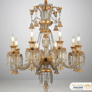 لوستر نئوکلاسیک ۸ شاخه مدل باکارات با ورق طلا