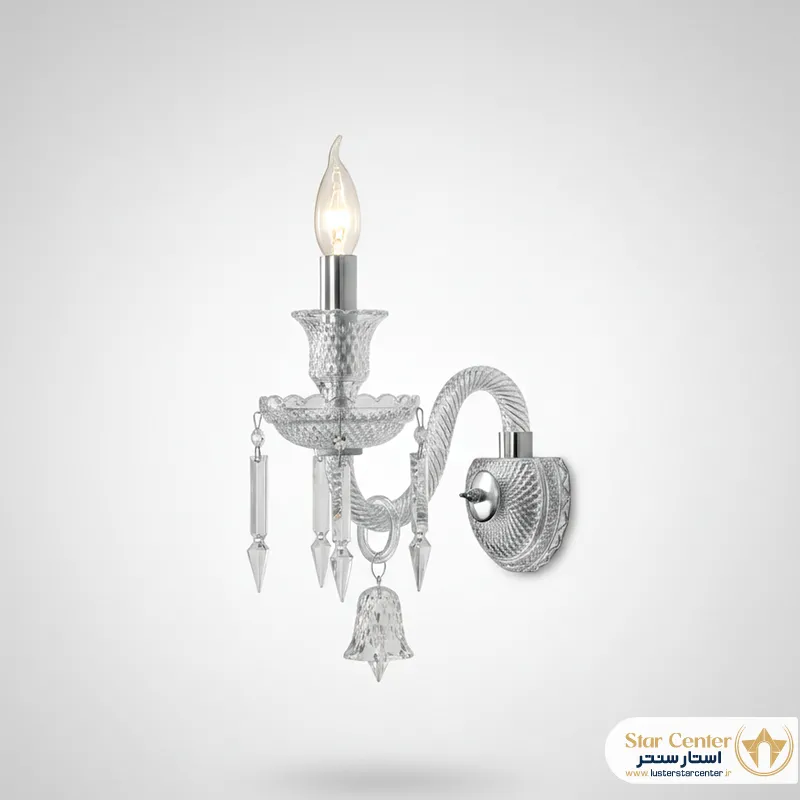 دیوارکوب کلاسیک کریستالی باکارات با بدنه سفید و بلور درخشان