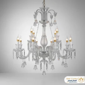 لوستر کلاسیک فرانسوی ۲۴ شاخه مدل باکارات سفید رنگ