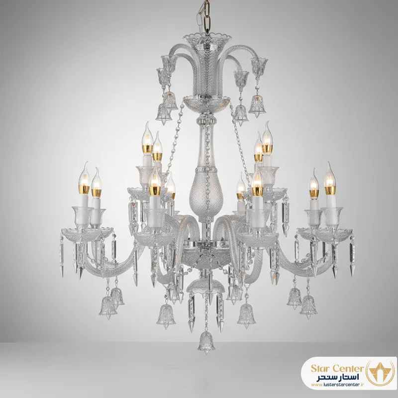 لوستر کلاسیک فرانسوی ۲۴ شاخه مدل باکارات سفید رنگ