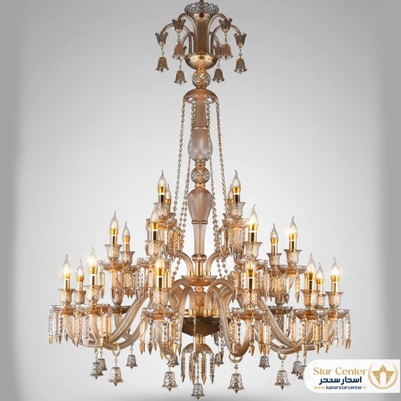 لوستر باکارات عسلی ۸ شاخه کلاسیک با بلور و کریستال