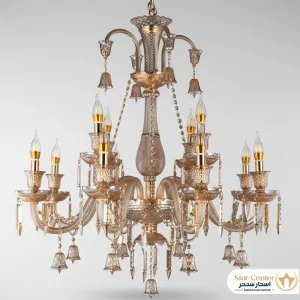لوستر باکارات عسلی کلاسیک با کریستال‌های بلوری