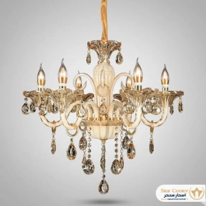 لوستر کلاسیک ۱۲ شاخه مدل آلورا گلد با رنگ کرم عسلی