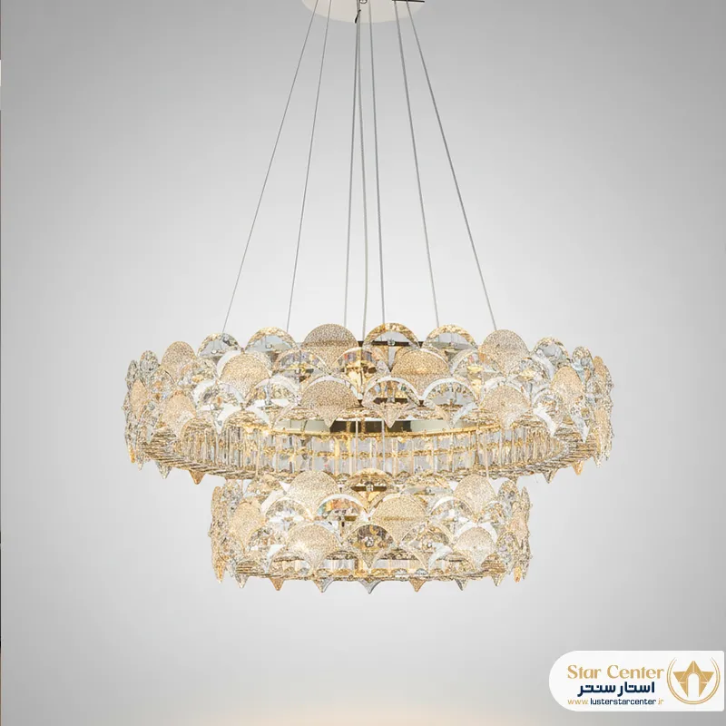 لوستر مدرن کریستالی دو رینگ مدل لومینارا با ریموت کنترل