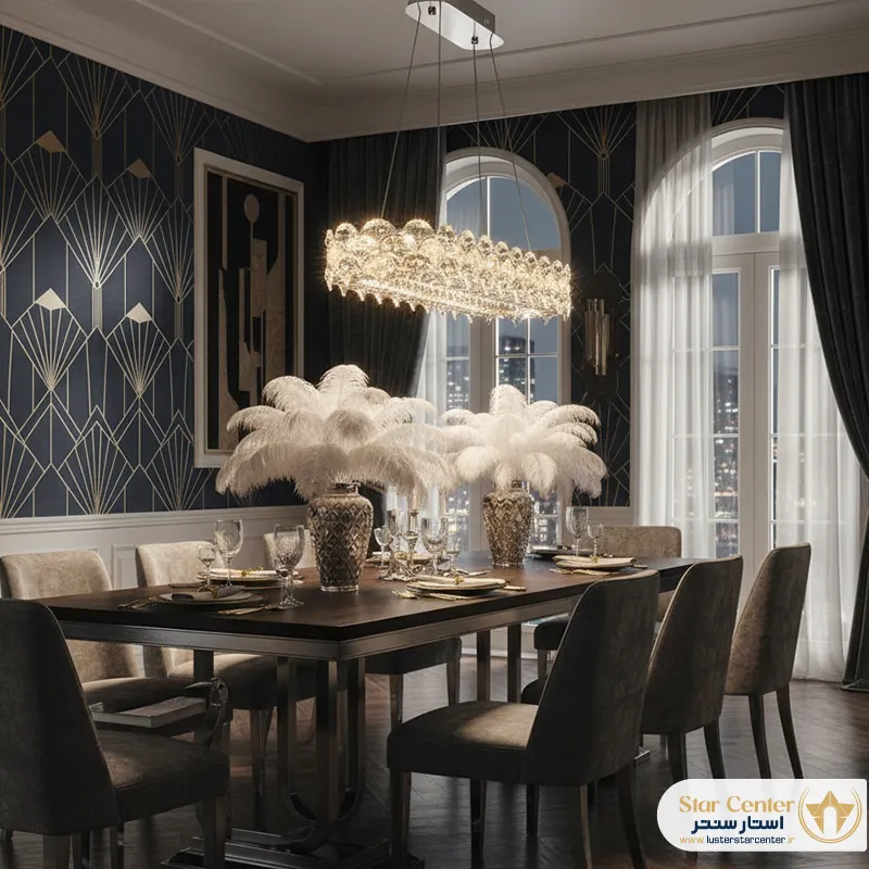 دکوراسیون مدرن با لوستر لاینر تمام کریستال لومینارا