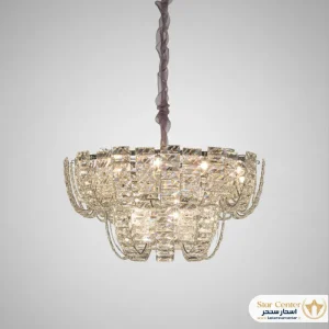 لوستر نئومدرن کریستالی مدل ولورا با بدنه فلزی براق