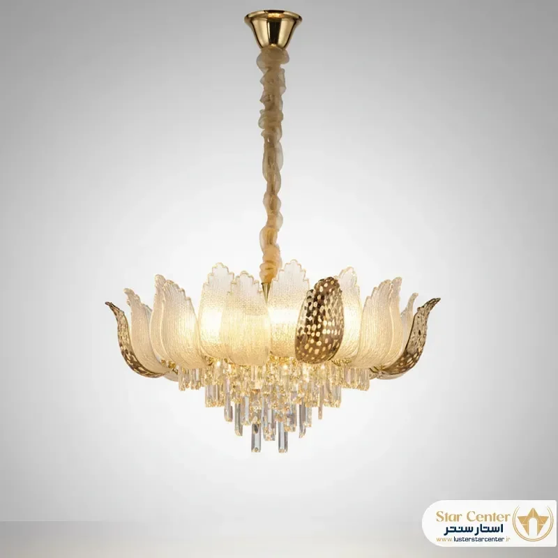 لوستر مدرن طبقاتی مدل پرل با کریستال و بلور