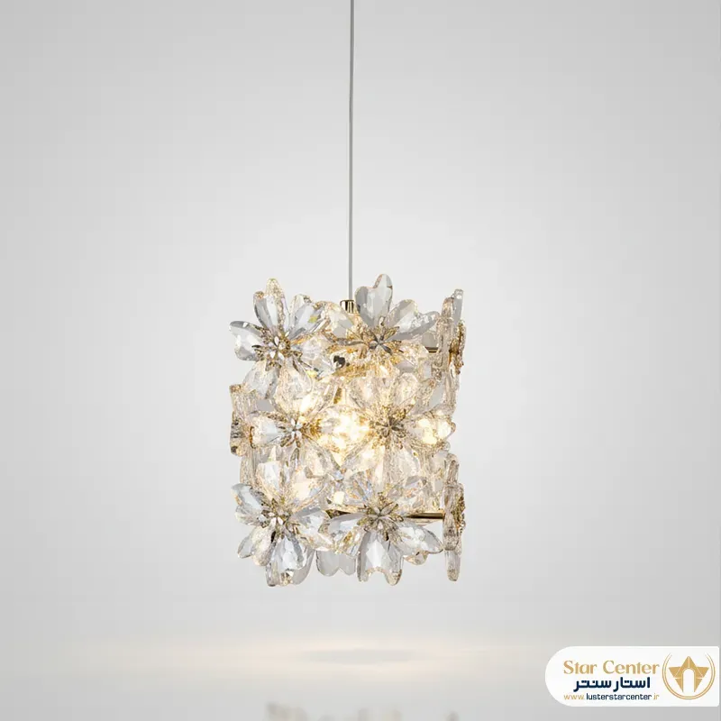 آویز لوستر نئوکلاسیک مدل لیورا بلوم با کریستال های شفاف