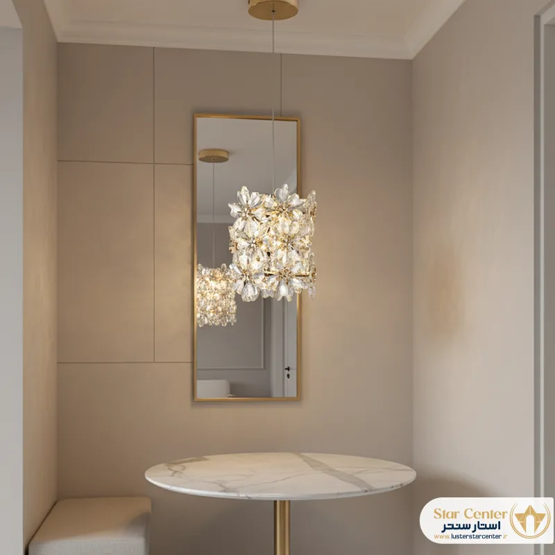 دکوراسیون اتاق غذاخوری با آویز لوستر نئوکلاسیک شیک و ظریف لیورا بلوم