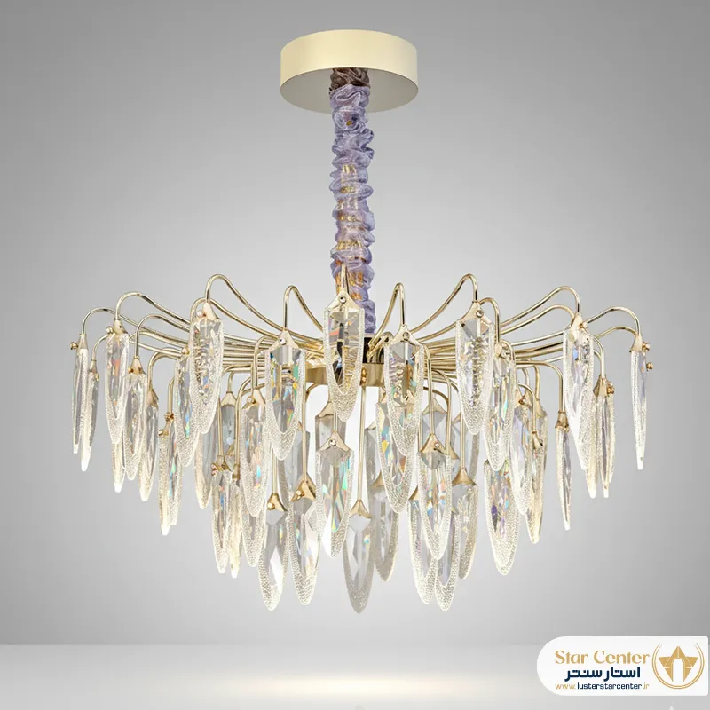 نمای نزدیک کریستال و منبع نور SMD در لوستر مدرن کلارو