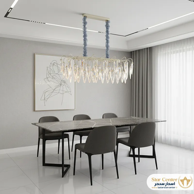 دکوراسیون دفتر کار مدرن با لوستر لاینر کریستالی کلارو
