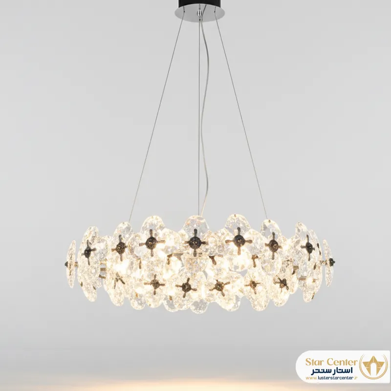 نمای نزدیک از درخشش کریستال سواروسکی اصل در لوستر مدرن سیلو
