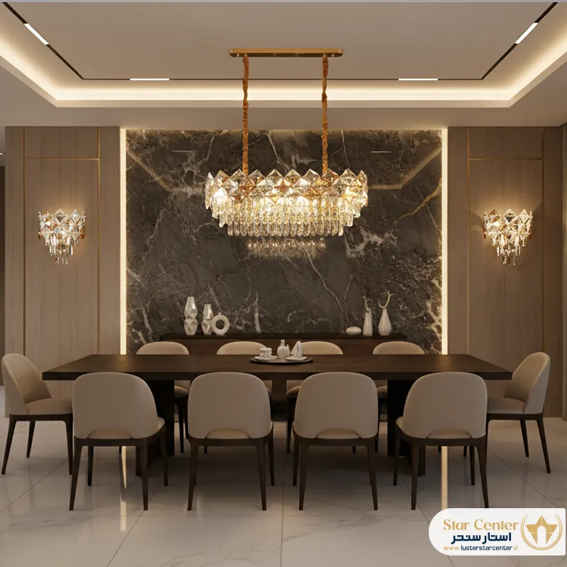 ست لوستر و دیوارکوب کلاسیک سانتی با آبکاری طلایی