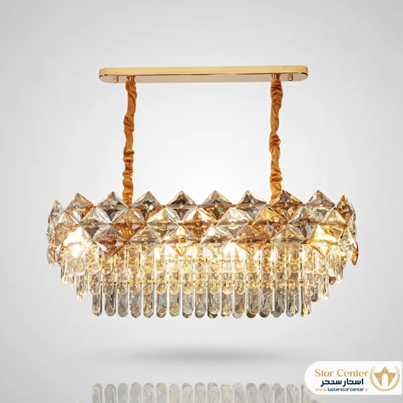 لوستر سانتی لاینر طلایی ۳۰×۸۰ با کریستال تراشخورده