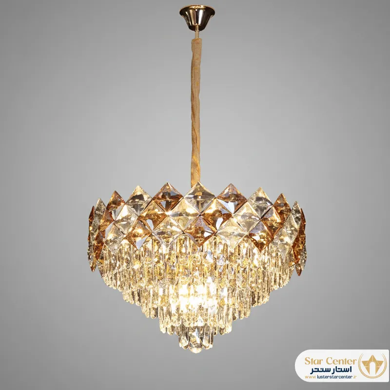 جزئیات کریستالهای شفاف و سرپیچ E14 لوستر شاندلیا