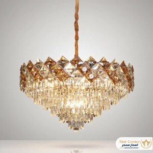 لوستر سانتی شاندلیا طلایی ۶۰۰ سانتی‌متر با کریستال تراش‌خورده