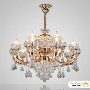 لوستر نئوکلاسیک دو طبقه آورلیس با آبکاری طلایی