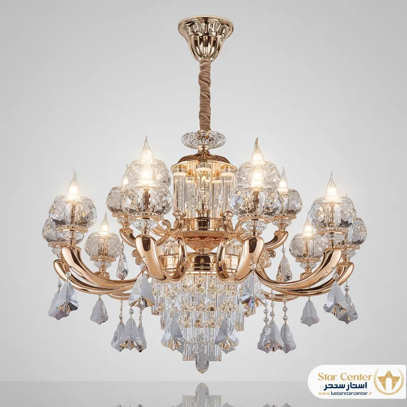 لوستر نئوکلاسیک دو طبقه آورلیس با آبکاری طلایی