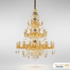 لوستر کلاسیک سه طبقه مدل لیورا با آبکاری طلای 24 عیار