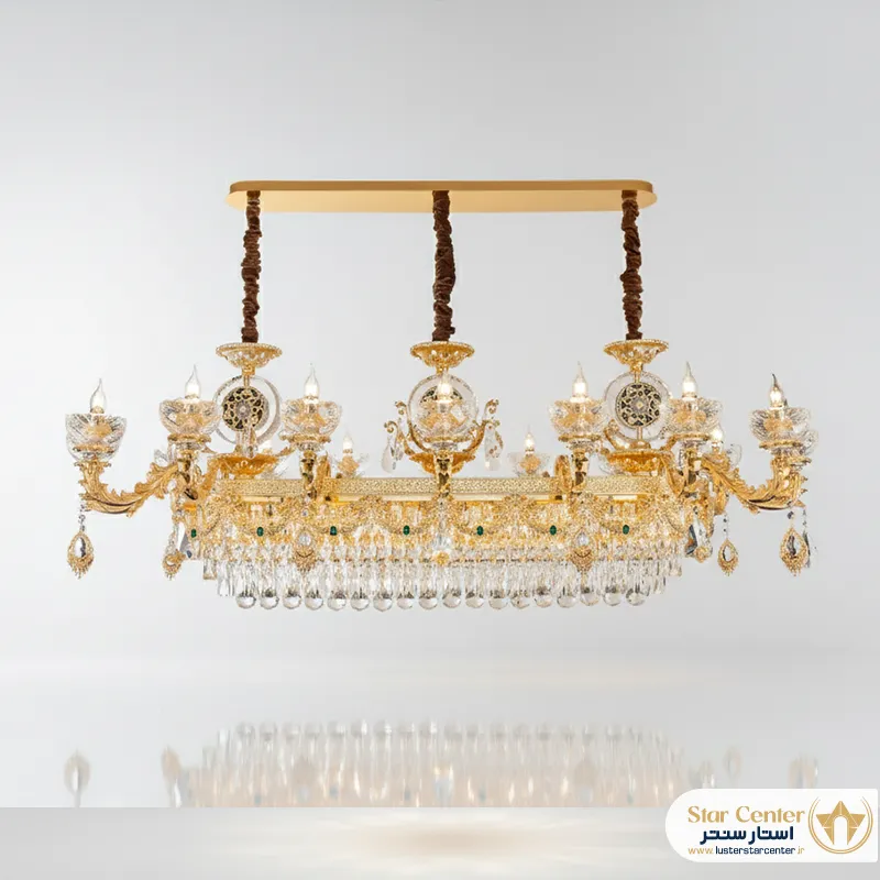 لاینر نئوکلاسیک مدل لوکسون با بدنه طلایی و کریستال های درخشان
