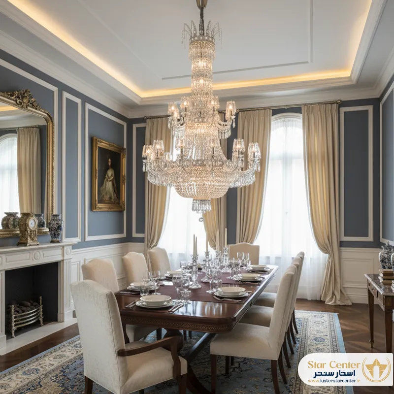 دکوراسیون تالار با لوستر نئوکلاسیک و مجلل مدل الوریا
