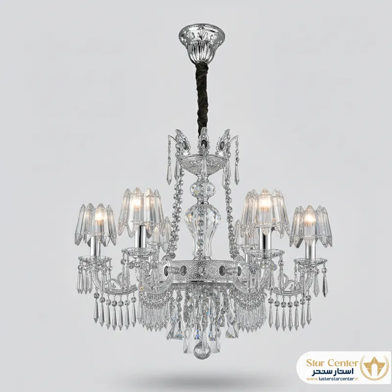 نمای نزدیک از سنگ نیمه قیمتی و کریستال دست ساز در لوستر الوریا