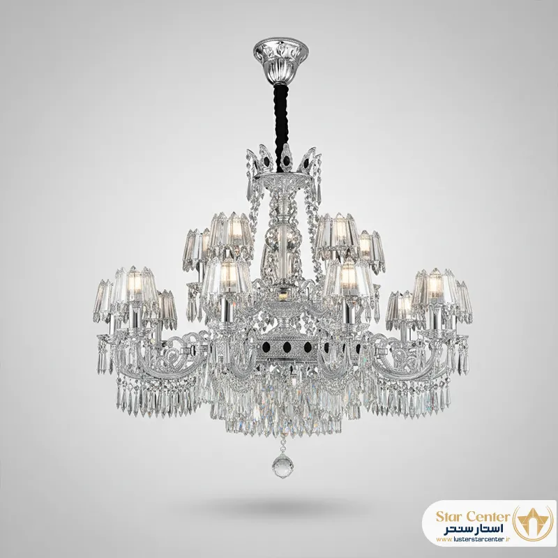 جزئیات بدنه فلزی با آبکاری طلایی در لوستر نئوکلاسیک الوریا