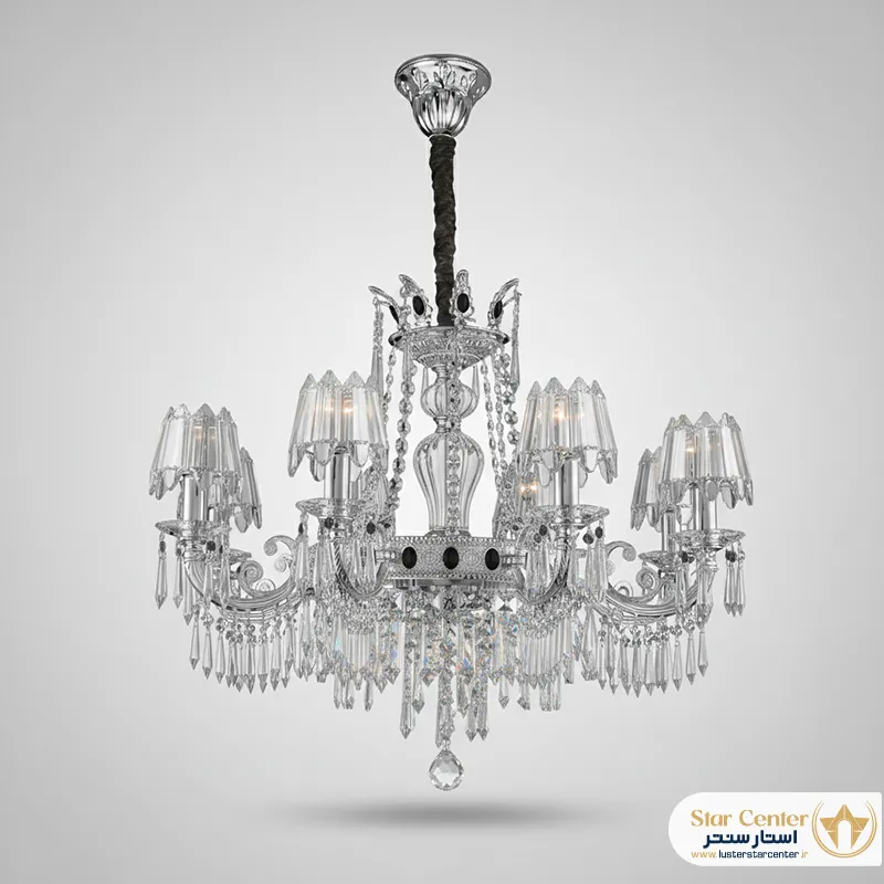 لوستر نئوکلاسیک ۶ شاخه مدل الوریا با آبکاری طلایی