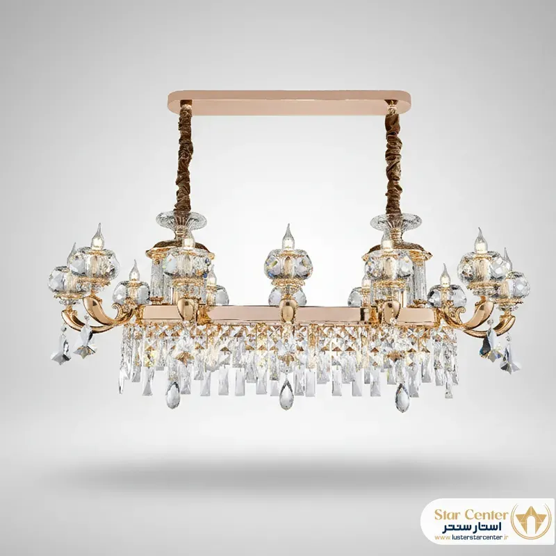 لوستر لاینر کلاسیک مدل آورلیس با آبکاری طلایی و کریستال