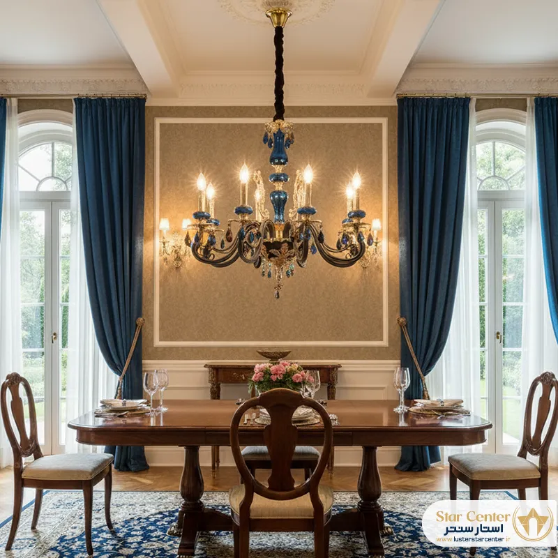 نورپردازی سالن پذیرایی با لوستر نیوکلاسیک المانور