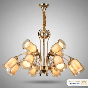 لوستر زاماک فلوریا ۸ شاخه کلاسیک طلایی با حباب بلوری