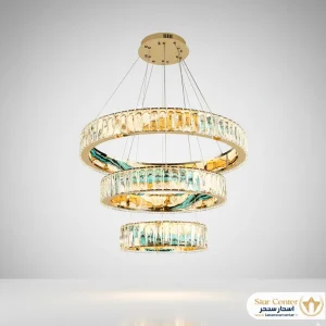 لوستر مدرن کریستالی دو رینگ مدل ورتا با ریموت کنترل