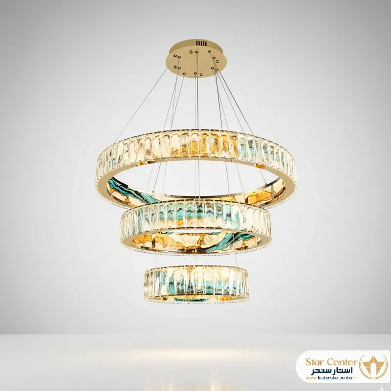 لوستر مدرن کریستالی دو رینگ مدل ورتا با ریموت کنترل