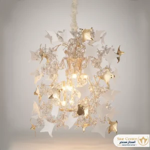 لوستر مدرن ۶ شاخه مدل پتالیا با بدنه سرامیکی و کریستال