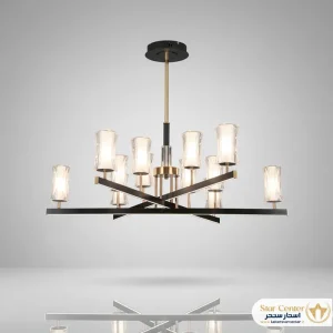 لوستر نئونی مدرن ناریا ۱۲ شاخه مشکی و طلایی