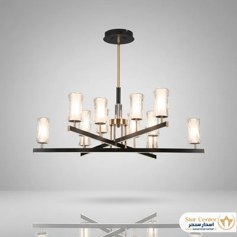لوستر نئونی مدرن ناریا ۱۲ شاخه مشکی و طلایی