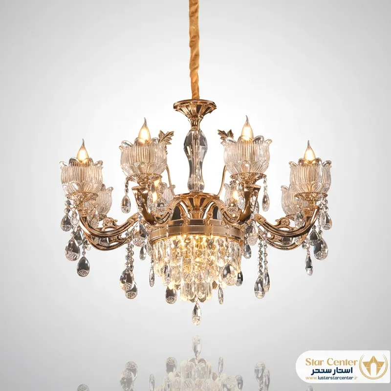 لوستر نئوکلاسیک ۱۲ شاخه ولنسیا با رنگ مشکی طلایی
