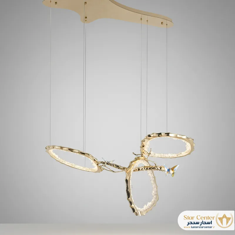 لوستر مدرن درختی مدل لیورا تری با چهار حلقه نورانی