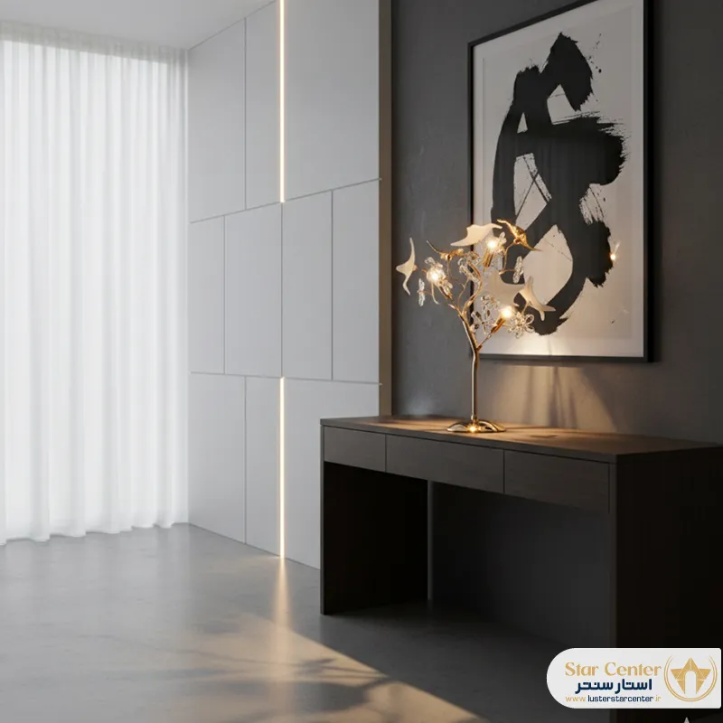 آباژور رومیزی مدرن پتالیا با تزئینات کریستالی