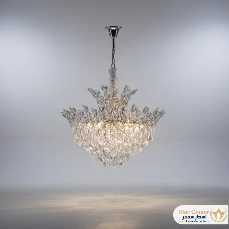 لوستر کریستالی نئوکلاسیک مدل اورلیا با بدنه آبکاری طلا