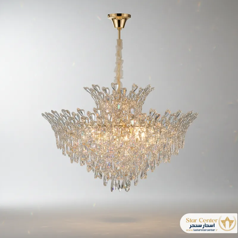 لوستر کریستالی نئوکلاسیک اورلیا با بدنه طلایی رنگ